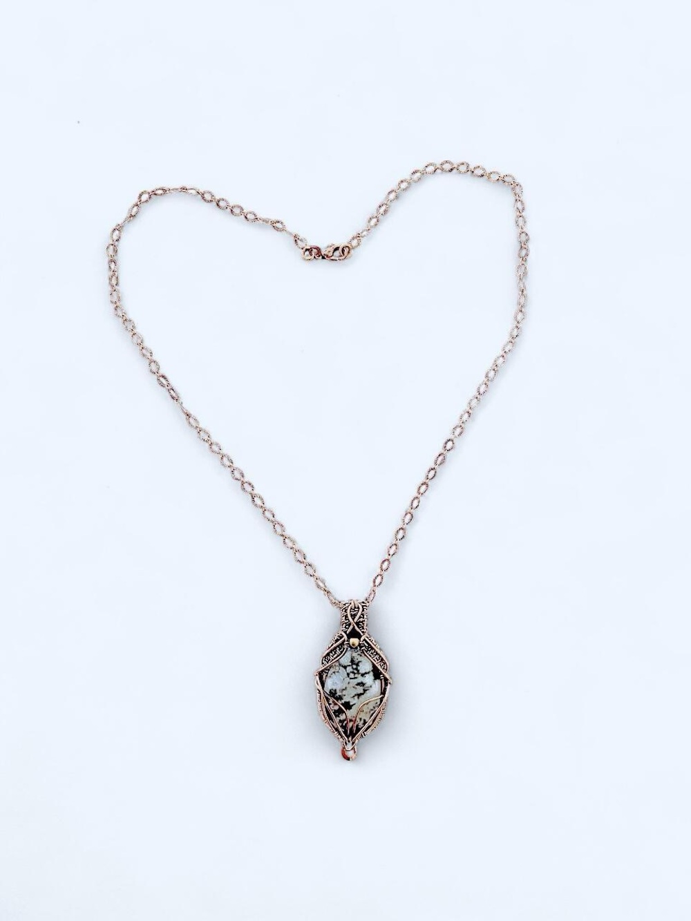 Hand Crafted Copper Wire-Wrapped Black and White Jasper Necklace